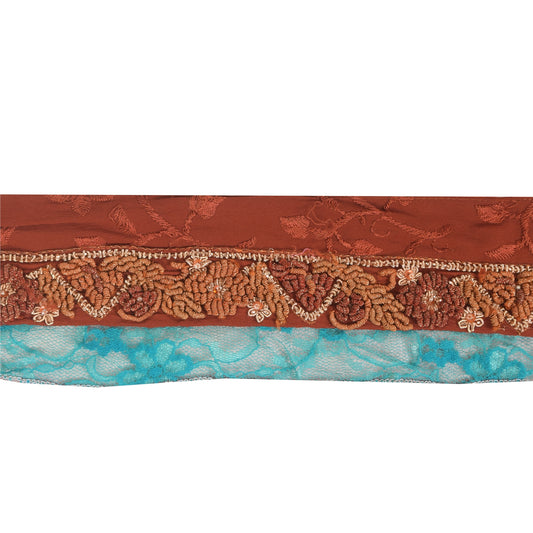SANSKRITI VINTAGE SARI BORDER HANDBEADED 1 YD TRIM 1.5W RIBBON DARK ORANGE