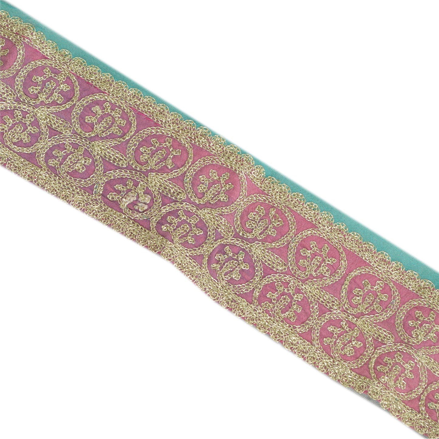 Sanskriti Vintage Sari Border Hand Embroidered Craft 1 Yd Sewing Pink Trims Lace