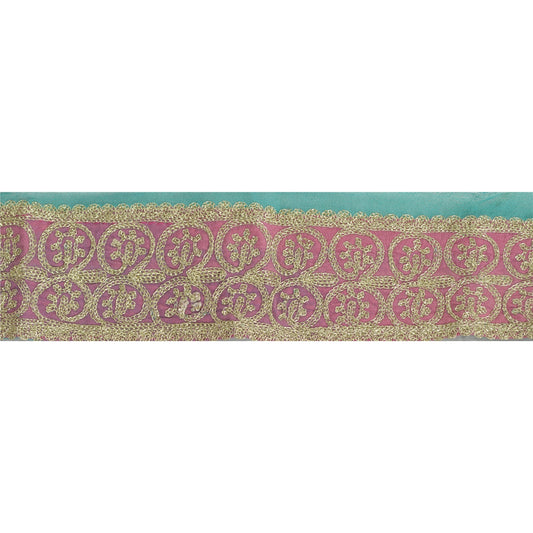 Sanskriti Vintage Sari Border Hand Embroidered Craft 1 Yd Sewing Pink Trims Lace