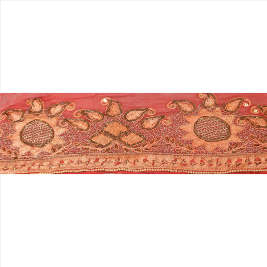 Sanskriti Vintage Border Hand Beaded 1 Yard Indian Trim Sewing Red Sequins Lace