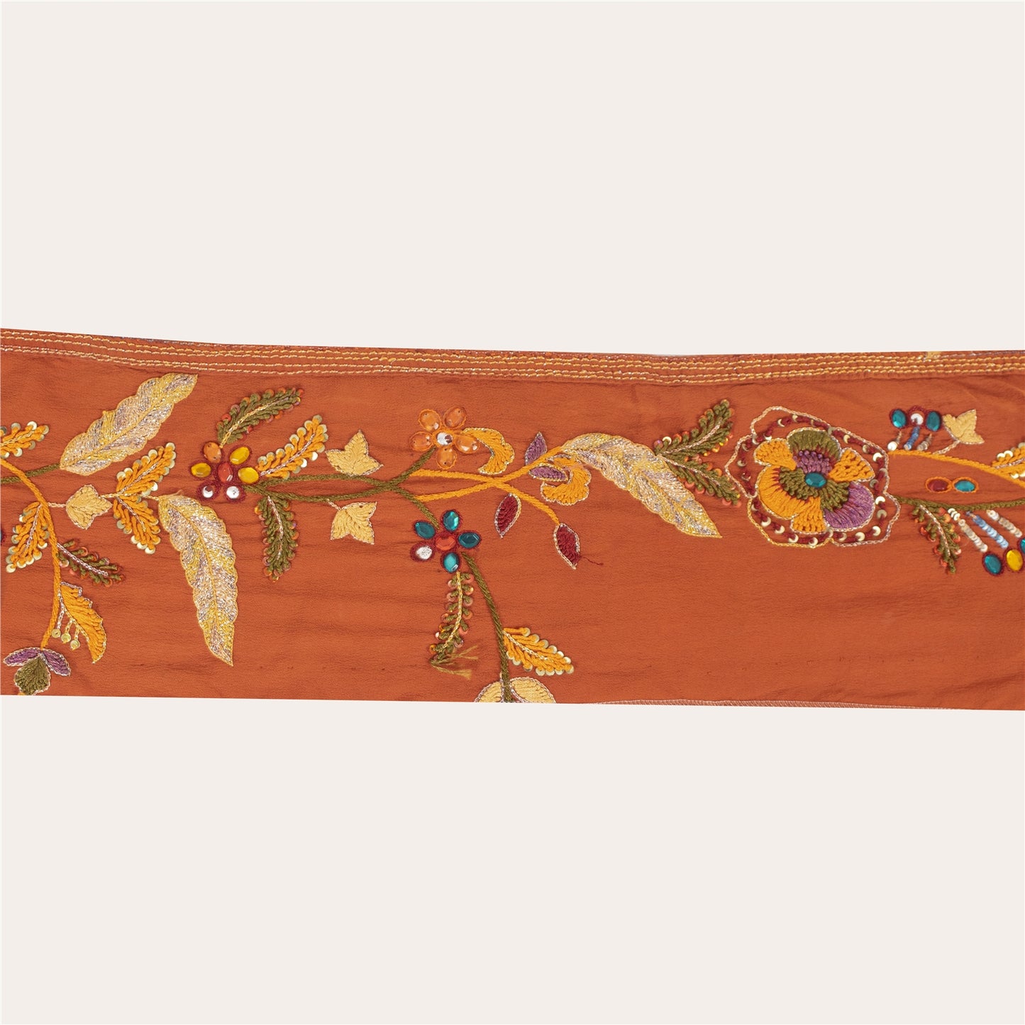 Sanskriti Vintage Sari Border Hand Beaded Zari 1 YD Trim Orange 5W Lace Ribbon