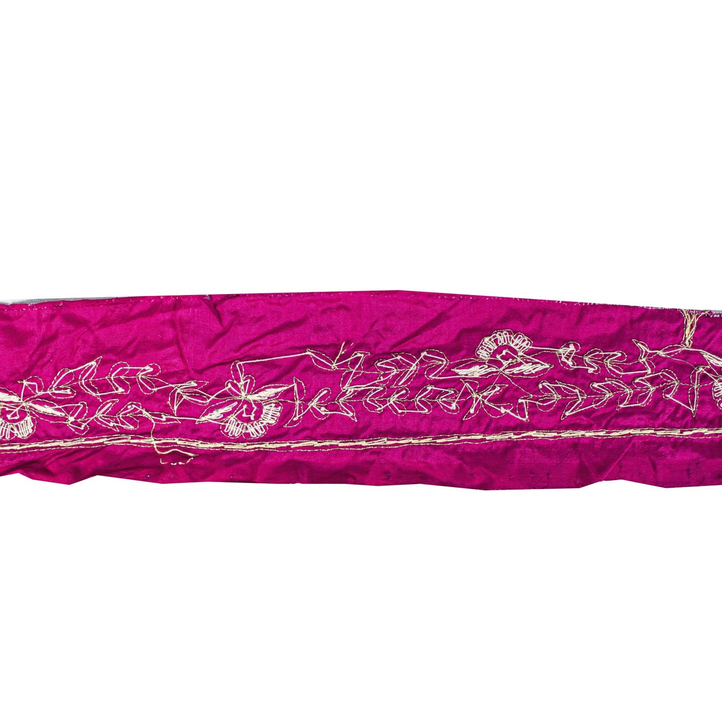 Sanskriti Vintage Purple Pure Silk 1 YD Sari Border Hand Embroidered Zari Trim