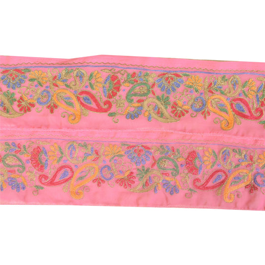 Sanskriti Vintage Sari Border Hand Beaded Craft 1 YD Sewing Pink Trims Deco Lace