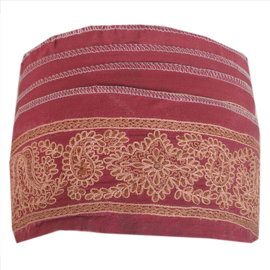 Sanskriti Vintage Sari Kant Håndperlet 1 Yard Indisk Kant Syning Mørkerød Blonde