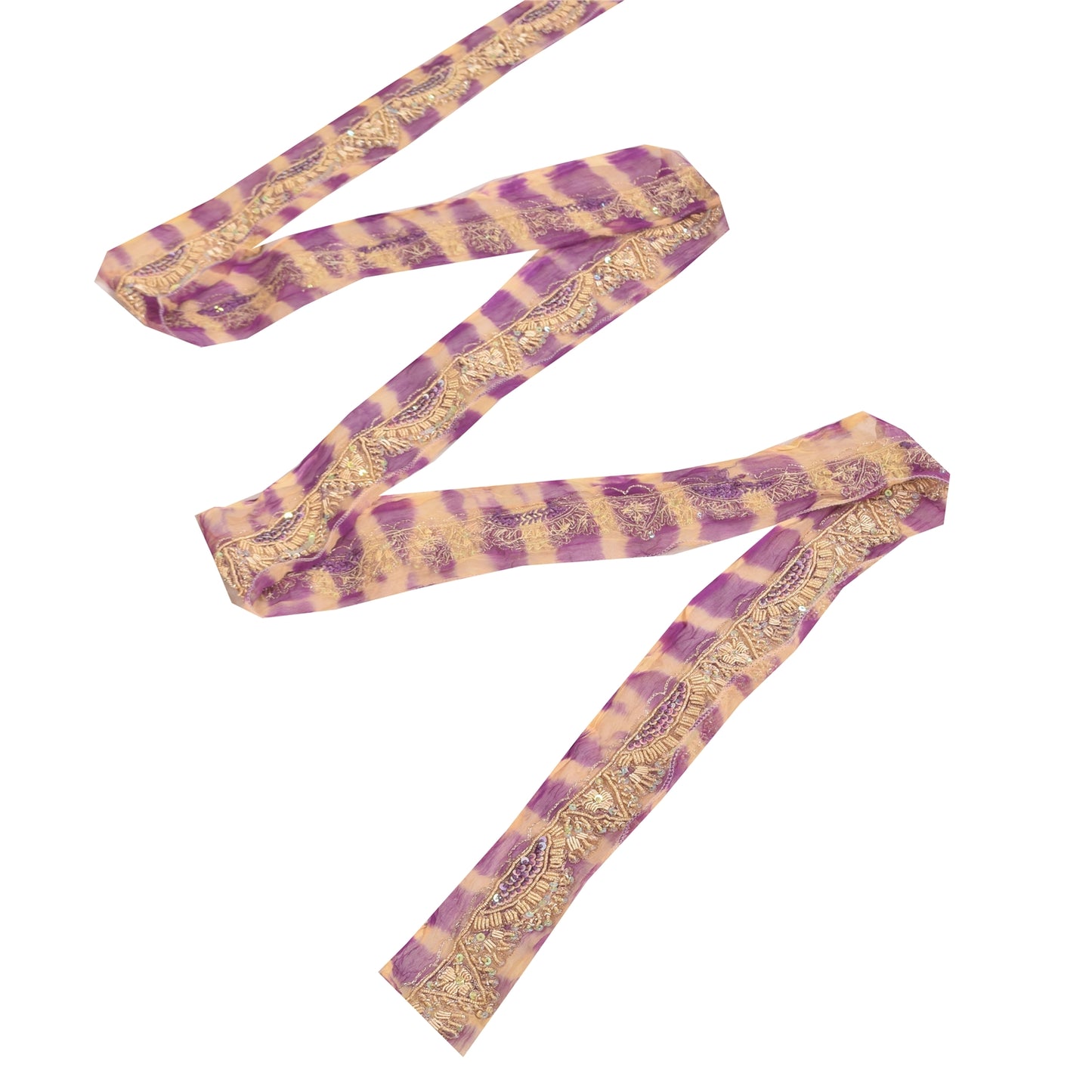 Sanskriti Vintage Sari/Saree Border Hand Beaded Zari 1 YD Trim Purple 1.5W Lace