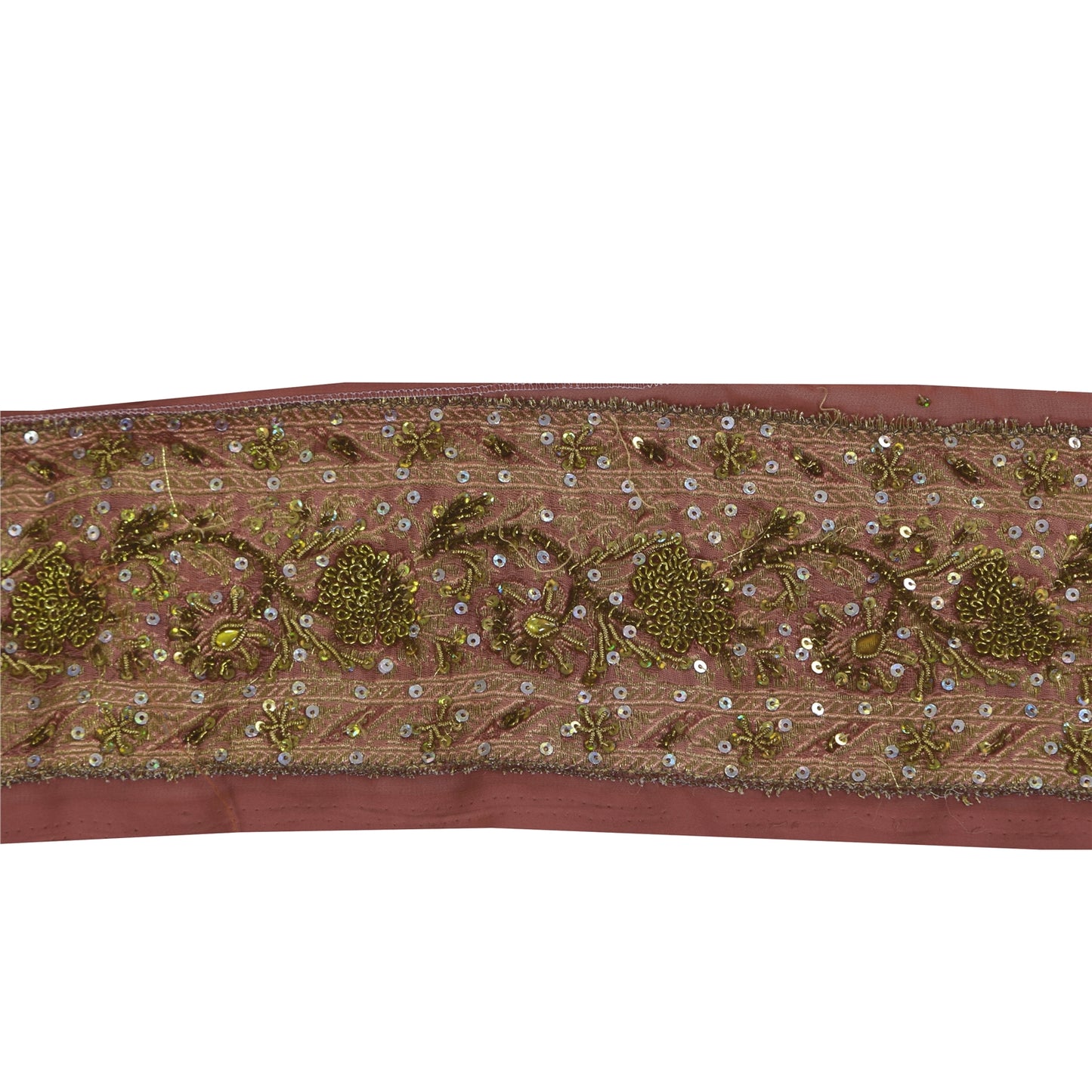 Sanskriti Vintage Sari/Saree Border Hand Beaded Zardozi 1 YD Trim Pink 3.5W