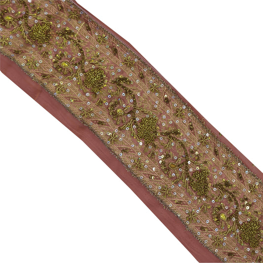 Sanskriti Vintage Sari/Saree Border Hand Beaded Zardozi 1 YD Trim Pink 3.5W