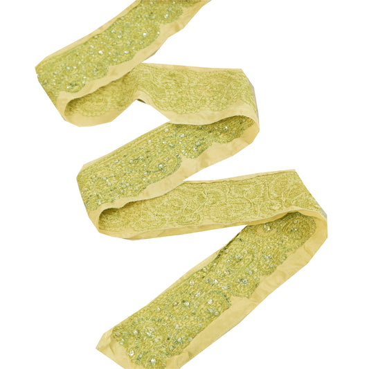 Sanskriti Vintage Sari/Saree Border Hand Beaded Thread 1 YD Trim Green 3W Lace