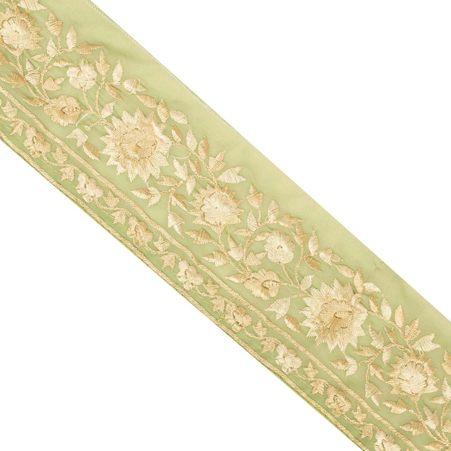 Sanskriti Vintage Embroidered Lace Sari/Saree Border Zari 1 YD Trim Floral Green