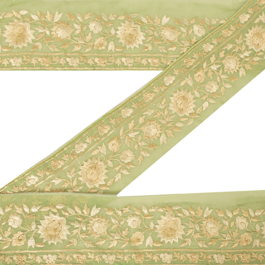 Sanskriti Vintage Embroidered Lace Sari/Saree Border Zari 1 YD Trim Floral Green