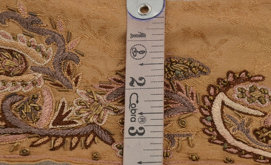 Sanskriti VINTAGE SARI BORDER HAND BEADED 1 YD TRIMS LACE 6W PURE SILK BROWN