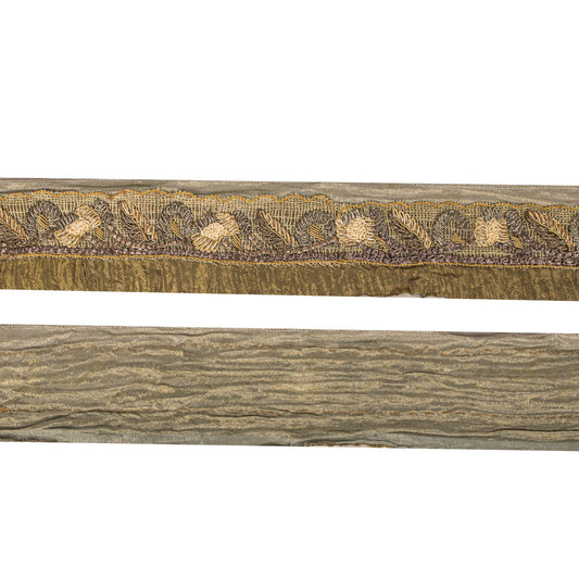Sanskriti Vintage 1Yard 2.7"W Sari Border Green Pure Tissue Hand Embroidery Lace