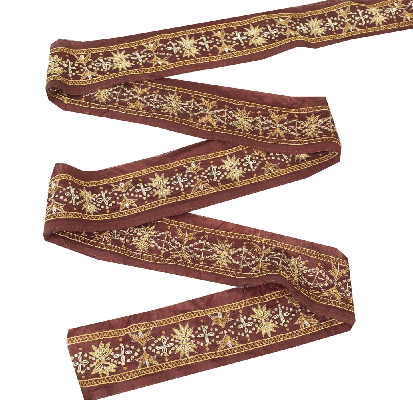 Sanskriti Vintage Sari Border Hand Beaded Craft 1 YD Zardozi Dark Red Trims Lace