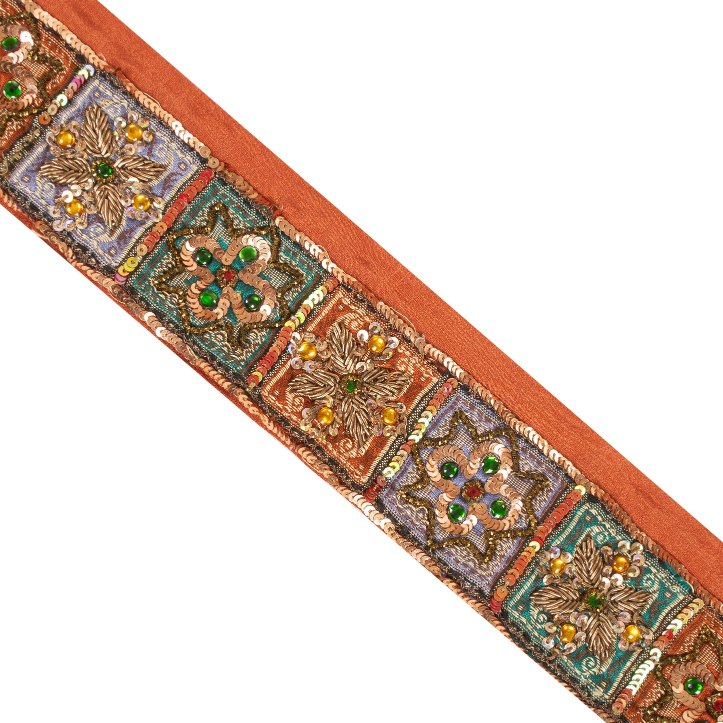 Sanskriti Vintage Sari/Saree Border Hand Beaded Zardozi 1 YD Trim Orange 2W Lace