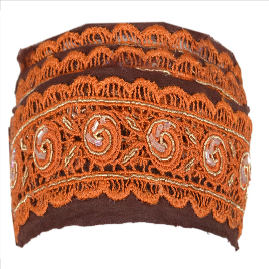 Sanskriti Vintage Saree Border Hand Beaded 1 Yard Trims Dã©Cor Ribbon Brown Lace