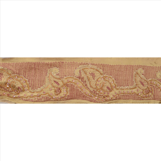Sanskriti Vintage Sari Border Antique Hand Beaded 1 Yd Trim Sewing Cream Lace