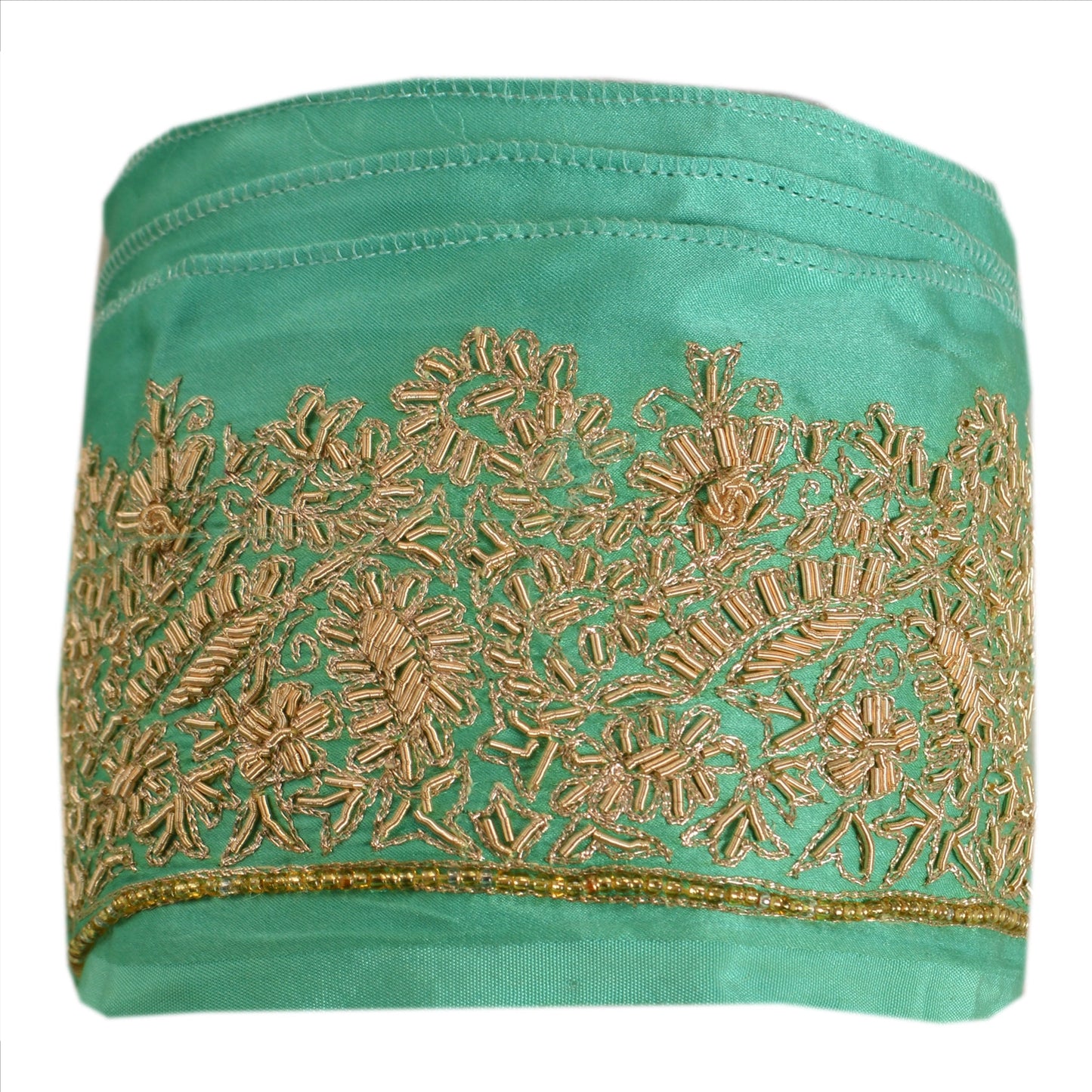 SANSKRITI VINTAGE Border Antique Hand Beaded 1 YD Indian Trim Sewing Green Lace