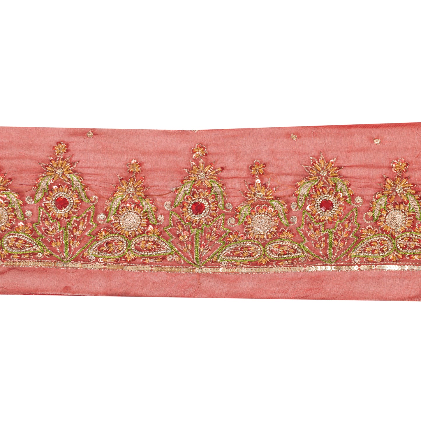 Sanskriti Vintage Craft Trims Lace Saree 1YD Border Red Sewing Hand Beaded Zari
