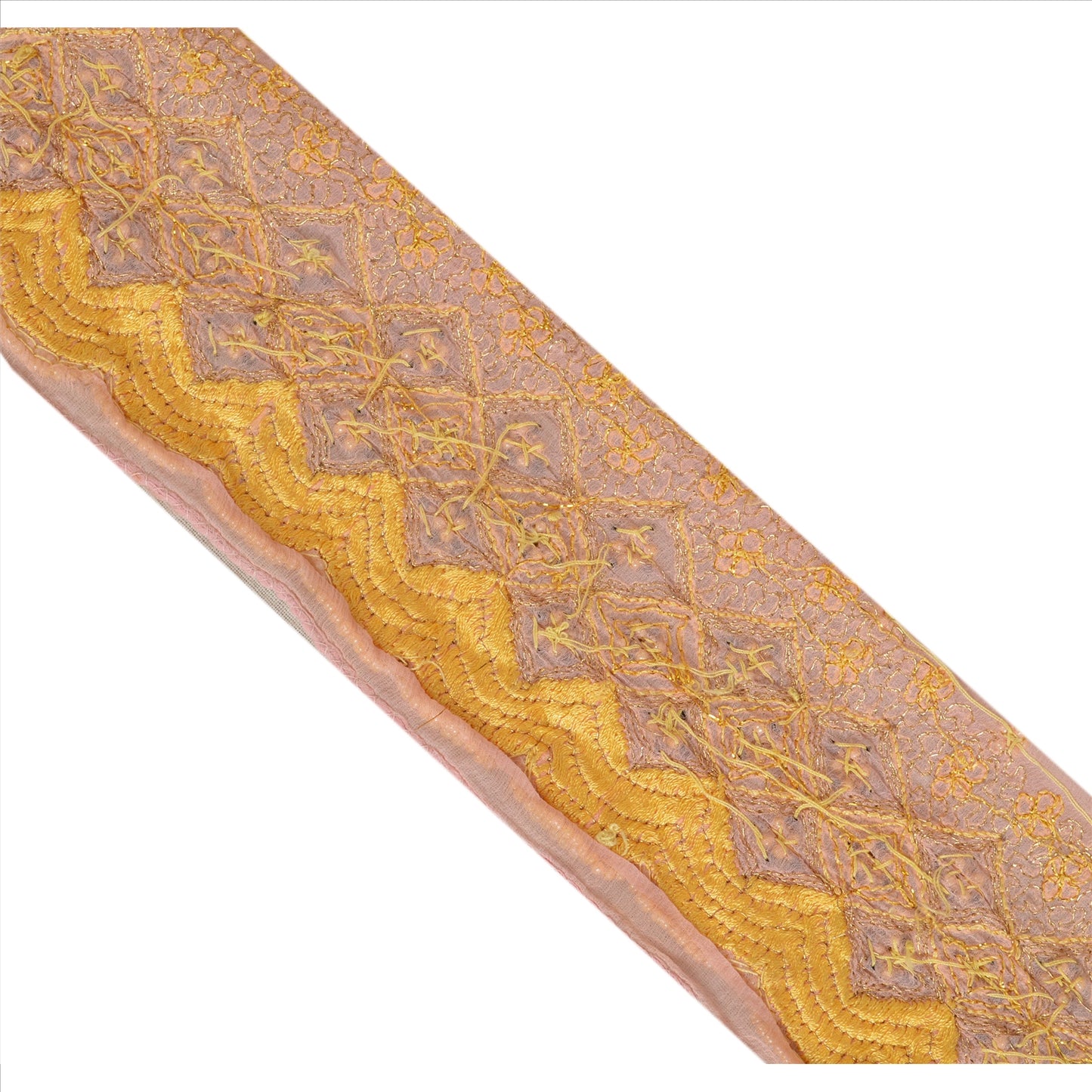 Sanskriti Vintage Sari Border Hand Beaded 1 Yd Indian Trim Sewing Pink Lace