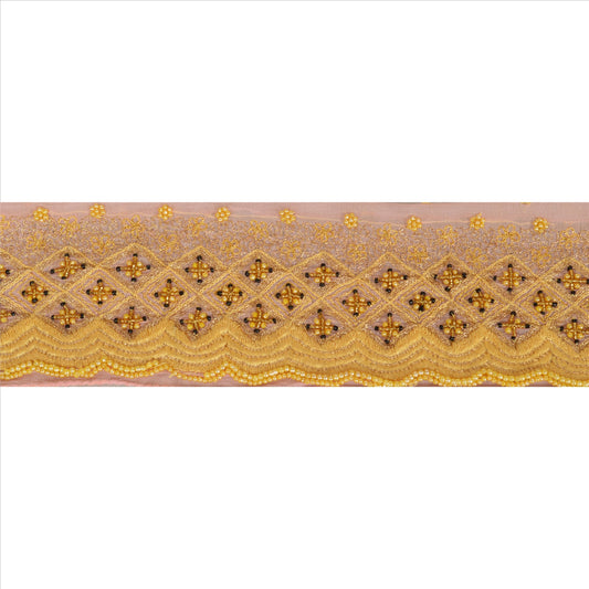 Sanskriti Vintage Sari Border Hand Beaded 1 Yd Indian Trim Sewing Pink Lace
