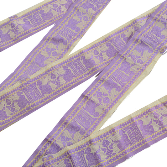 Sanskriti Vintage Sari Border Embroidered Woven 1 Yd Trims Lace 3W Pure Silk