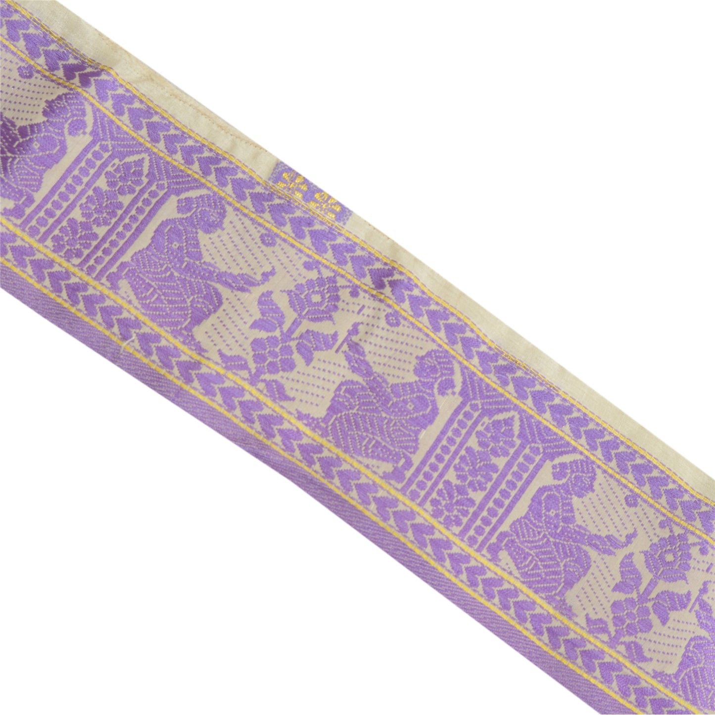 Sanskriti Vintage Sari Border Embroidered Woven 1 Yd Trims Lace 3W Pure Silk