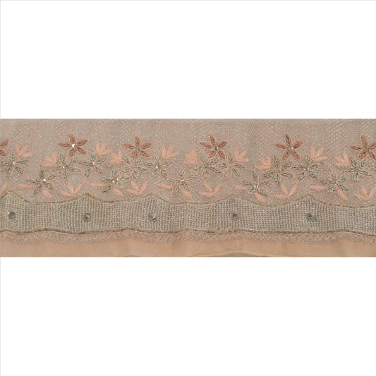 Sanskriti Vintage Sari Border Hand Beaded 1YD Indian Trim Sewing Peach Lace