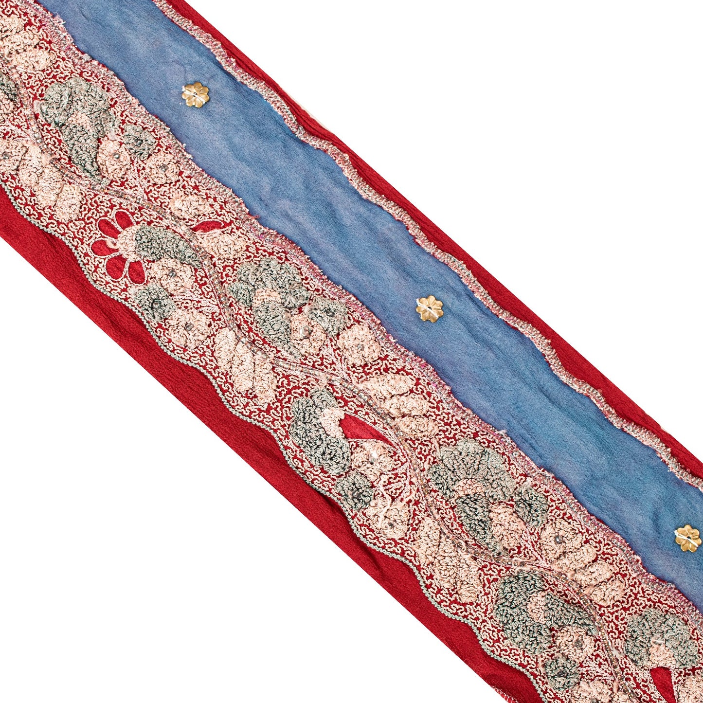 Sanskriti Vintage Sari Border Hand Beaded Craft 1 YD Sewing Blue Trims Deco Lace