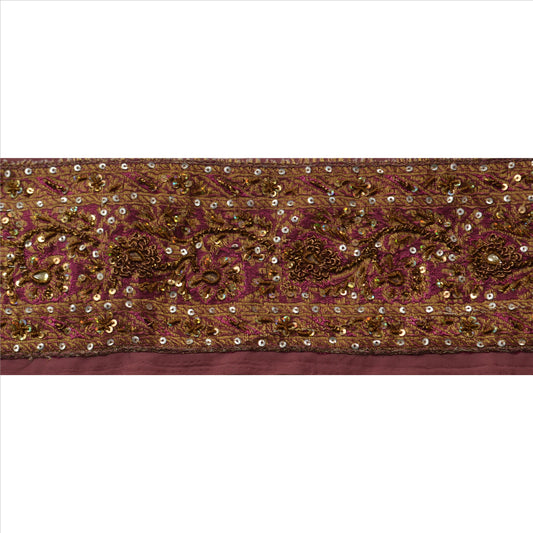 Sanskriti Vintage Sari Border Hand Beaded Woven 1Yd Trim Sewing Purple Lace