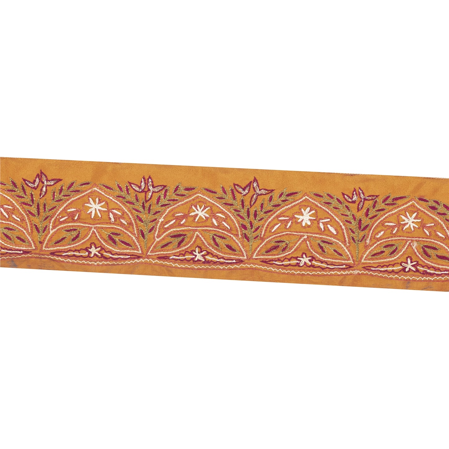 Sanskriti Vintage Sari Border Hand Embroidered 1 YD Trim Sewing Saffron Lace 2.9