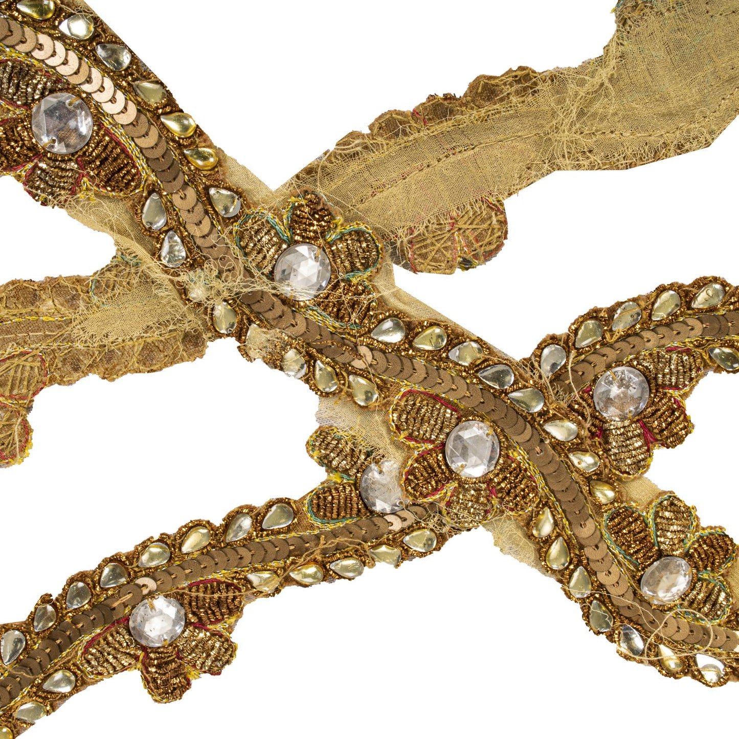 Sanskriti Vintage 1 YD 1"W Sari Border Golden Hand Embroidered Trim Craft Lace