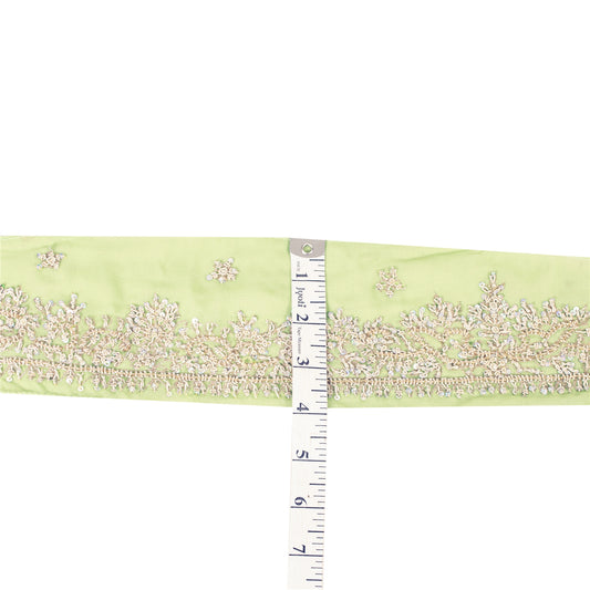 Sanskriti Vintage Sari Border Hand Beaded 1 YD Trim Zardozi Green 2W Lace Ribbon