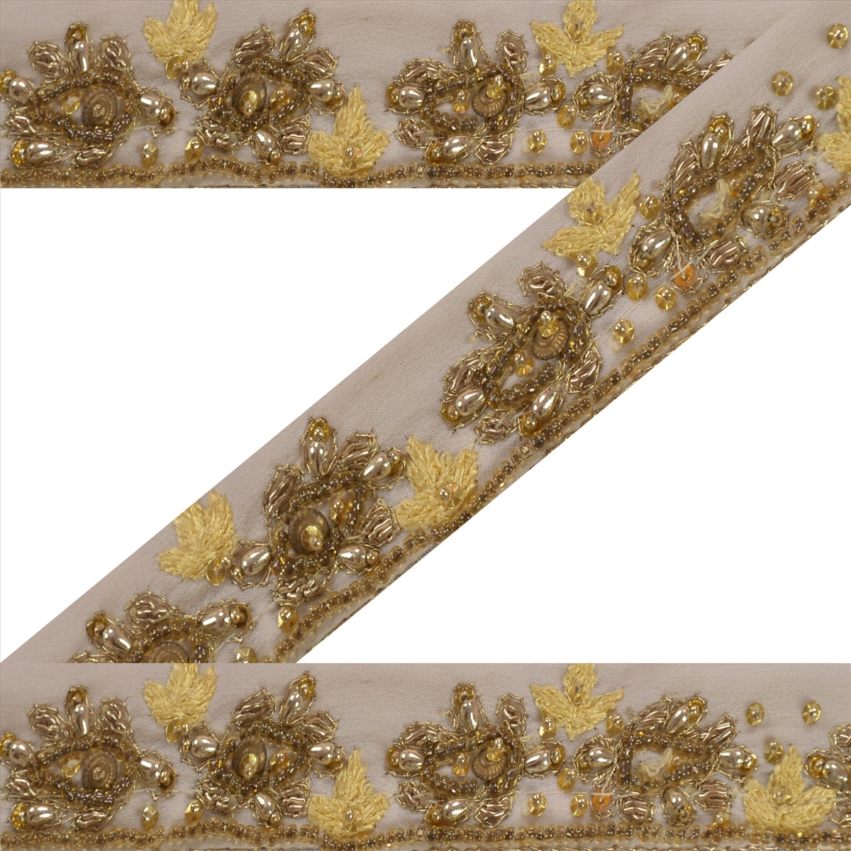 Sanskriti Vintage Sari Border 1 Yd Craft Cream Trim Hand Beaded Sewing Lace