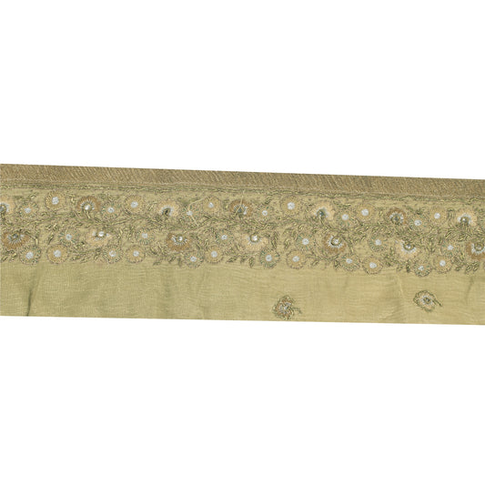 SANSKRITI VINTAGE SARI BORDER HAND BEADED FLORAL 1YD TRIMS LACE 2.5'W PURE SILK
