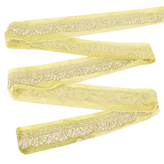 Sanskriti Vintage Sari Border Hand Beaded Zari Zardozi 1 YD Trim Green Lace 2.1W