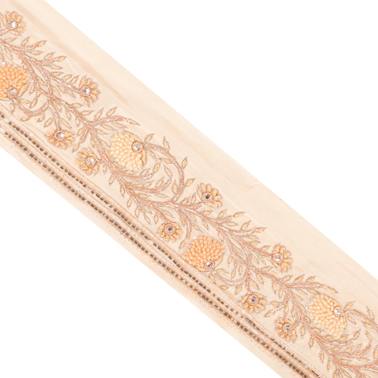 Sanskriti Vintage Craft Trims Lace Saree 1YD Border Cream Hand Beaded Zardozi
