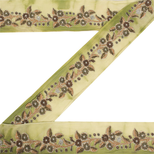 Sanskriti Vintage Saree Border Zari Zardozi Hand Bead 1YD Craft Decor Green Trim