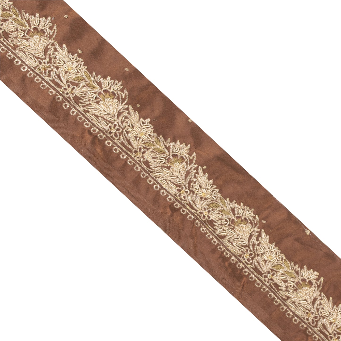 Sanskriti Vintage Sari Border Hand Embroidered Craft 1YD Trims Ribbon Brown 3 W