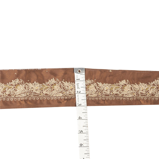 Sanskriti Vintage Sari Border Hand Embroidered Craft 1YD Trims Ribbon Brown 3 W