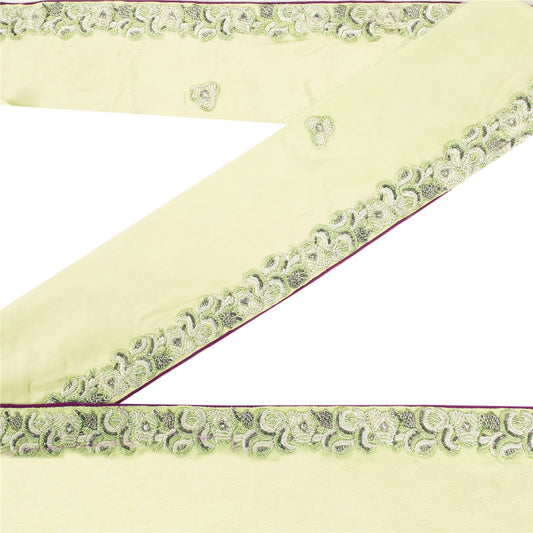 Sanskriti Vintage Sari Sari Border Hand Beaded 1 YD Craft Trim Green Indian Lace