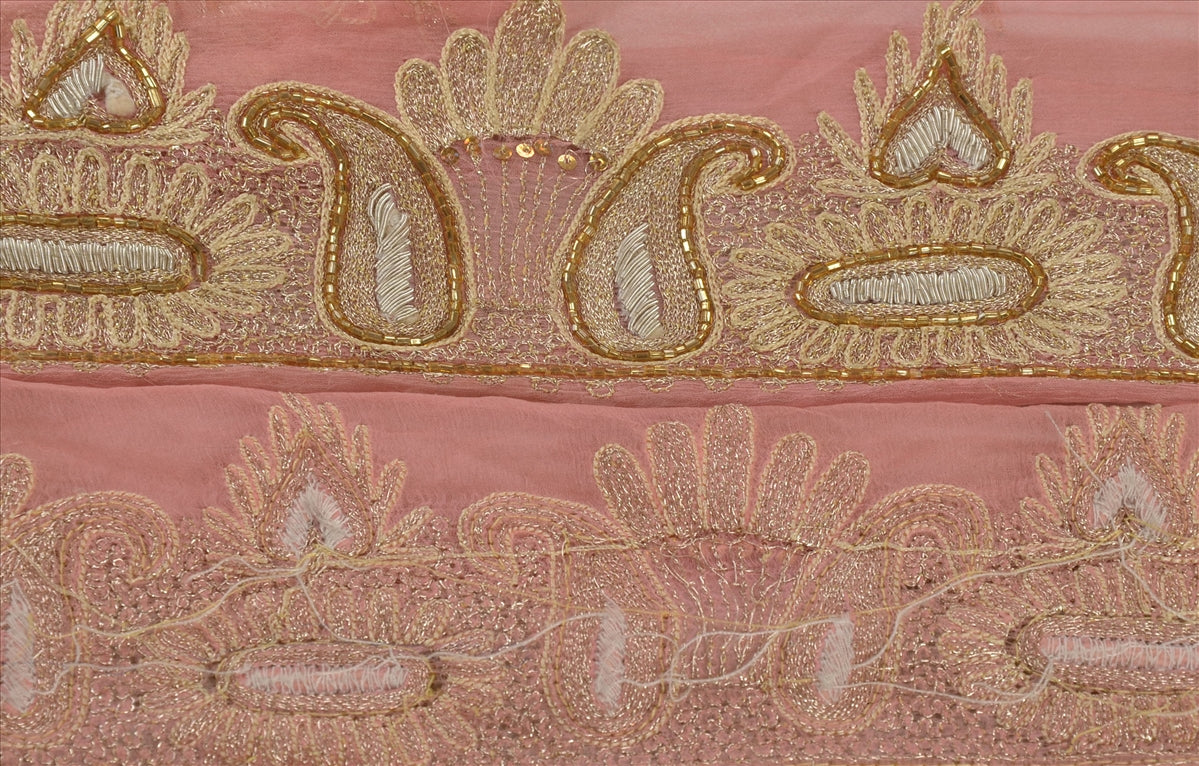 Sanskriti VINTAGE SAREE BORDER HAND BEADED 1 YD TRIMS LACE 4W PAISLEY PINK