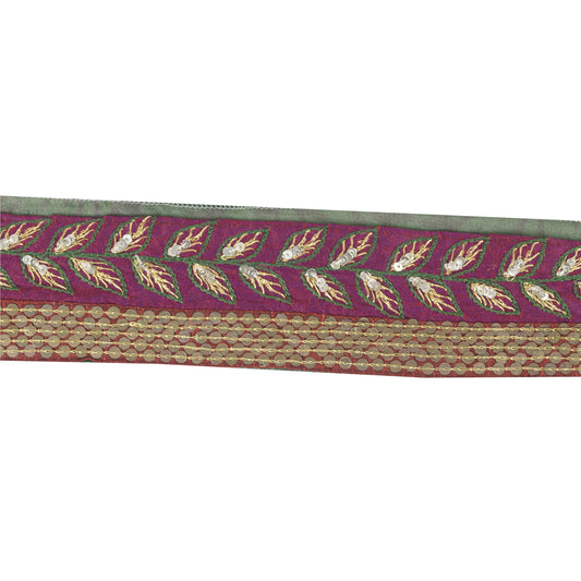 Sanskriti Vintage Sari Border Hand Bead Sequins 1 YD Craft Trim Purple 2.4W Lace