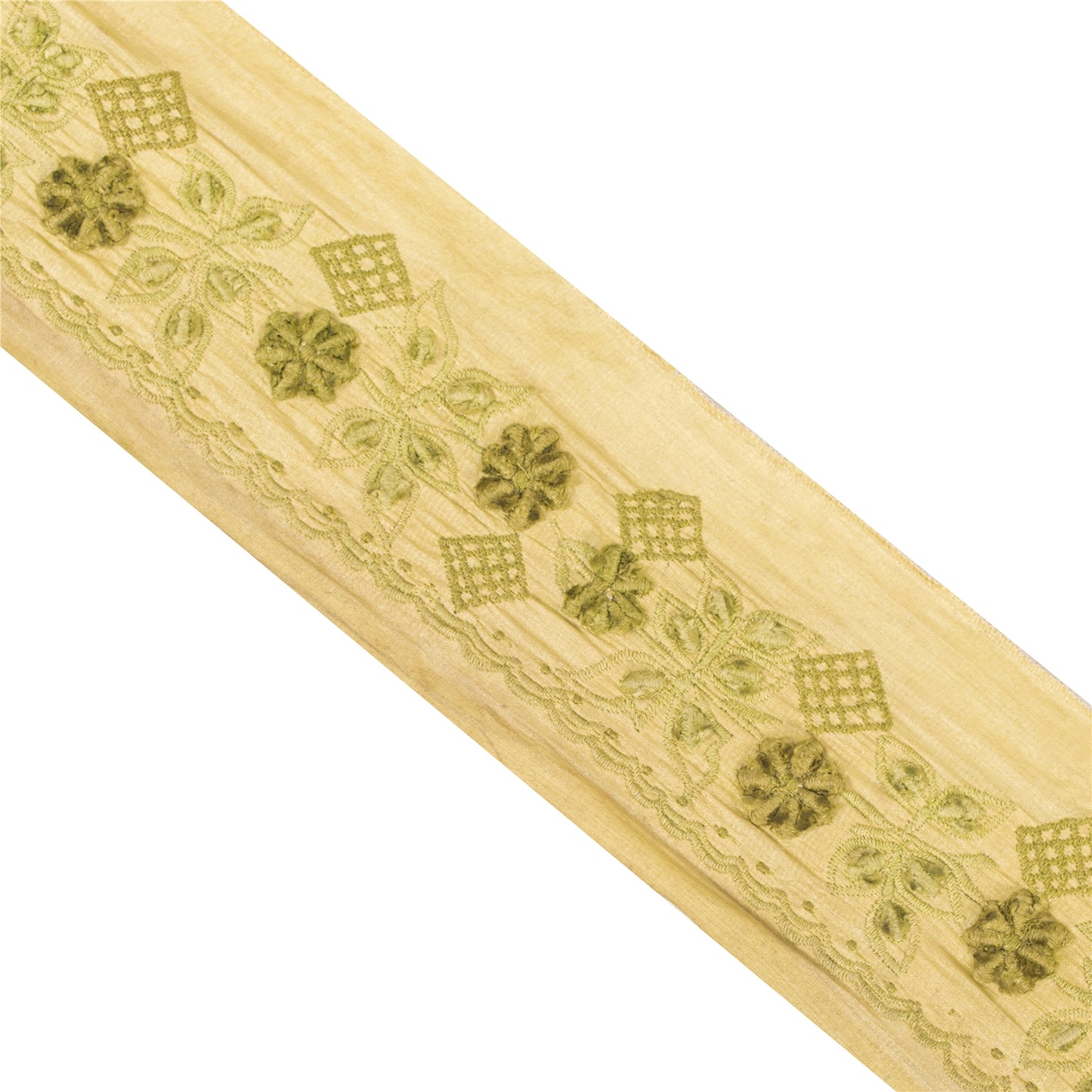 Sanskriti Vintage Sari Border Embroidered 1 YD Craft Trim Green 2" W Silk Lace