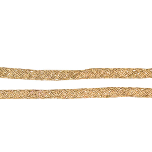 SANSKRITI VINTAGE SAREE BORDER HAND EMBROIDERED CRAFT 1 YD TRIMS 0.5W GOLDEN