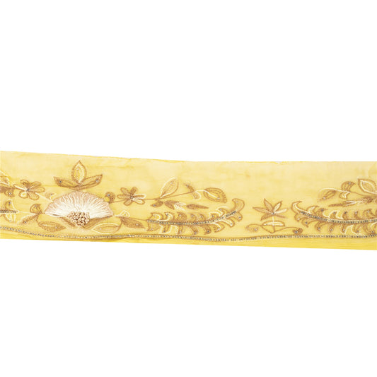Sanskriti Vintage Sari Border Hand Beaded 1 YD Trim Lemon Lace Wrap Ribbon 3 W