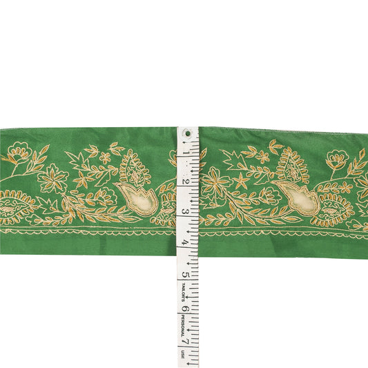 Sanskriti Vintage Sari Border Hand Embroidered 1 YD Trim Green Craft Lace 3.5"W