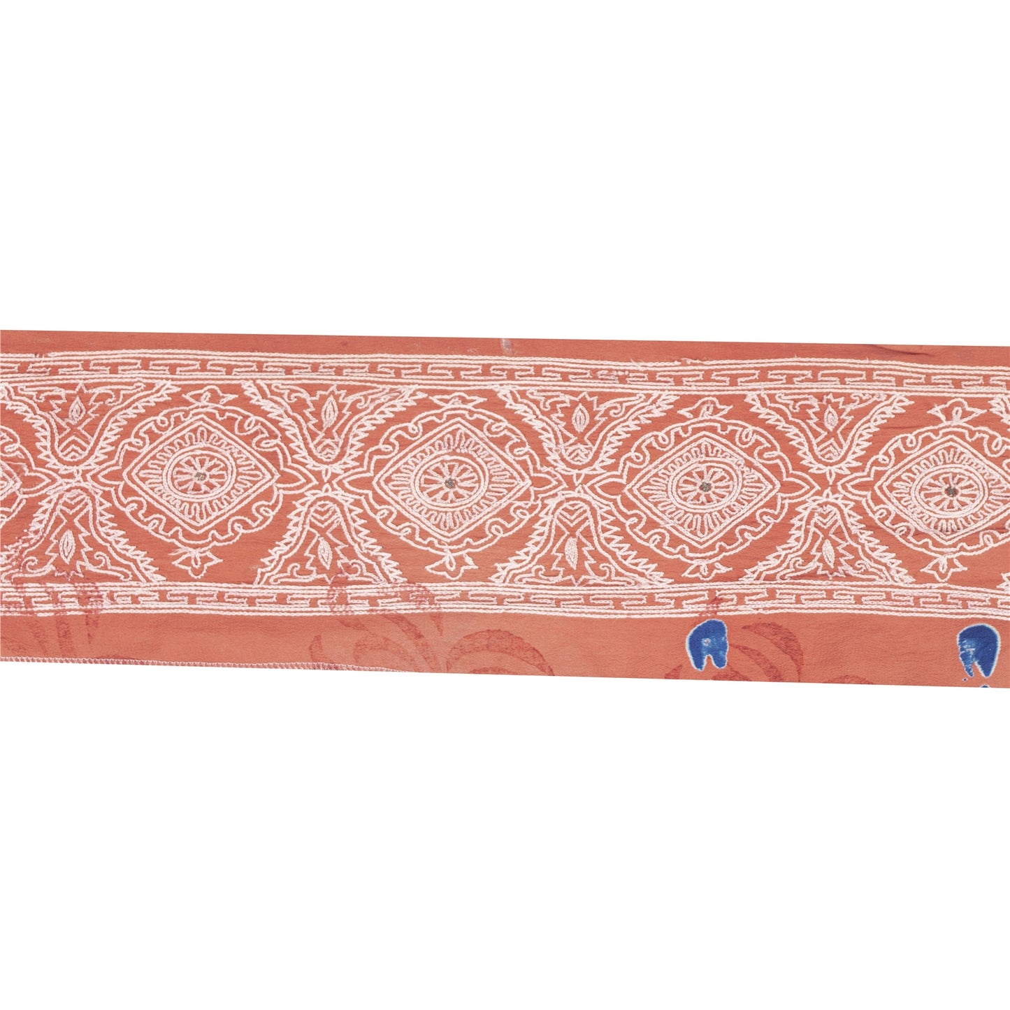 Sanskriti Vintage Sari Border Hand Embroidered Thread 1 YD Craft Trim Peach Lace