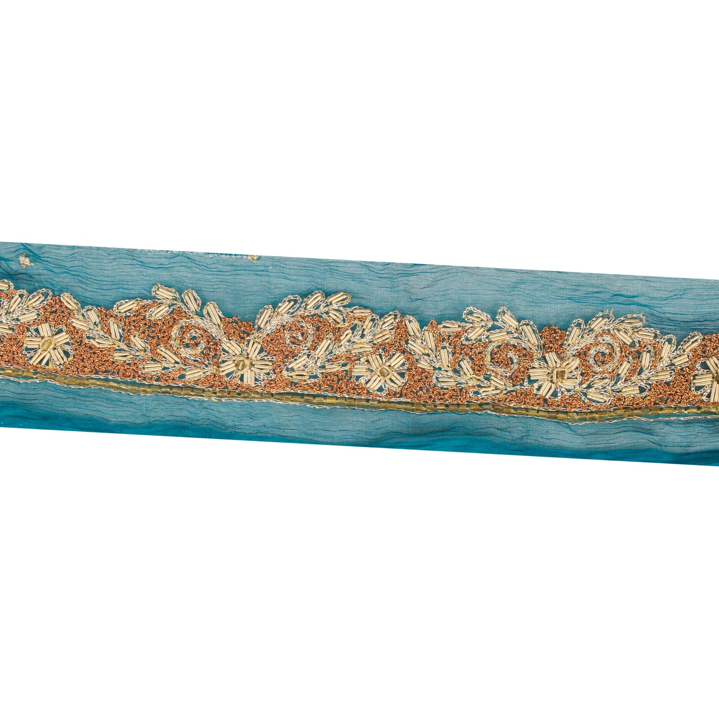 Sanskriti Vintage Craft Trims Lace Saree 1YD Border Blue Hand Beaded Zardozi