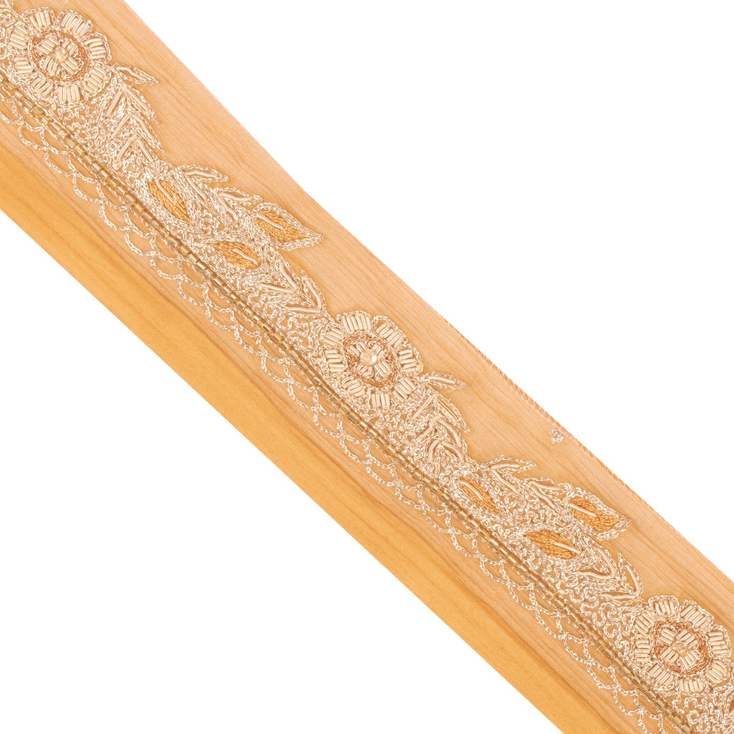 Sanskriti Vintage Saree Border Hand Bead 1 YD Craft Trims Floral 2.5W Cream Lace