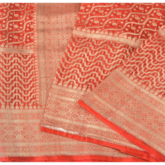 Sanskriti Vintage Sarees Pure Organza Handwoven Brocade/Banarasi Sari/Fabric